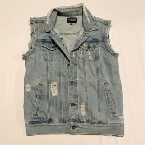 RUDE Distressed Denim Jean Vest Light Wash Medium